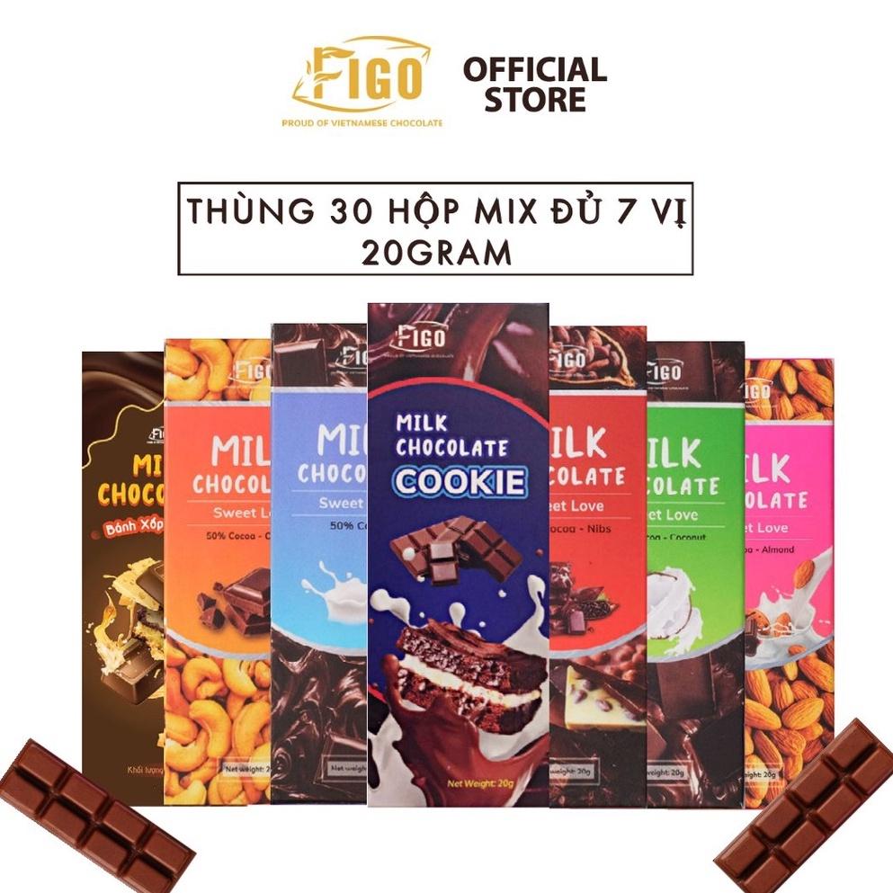 [ƯU ĐÃI] 30 Hộp Socola sữa MIX đủ 7 vị FIGO Chocolate 50% Cacao Hạnh nhân Hạt điều Dừa,.. Thanh 20gr