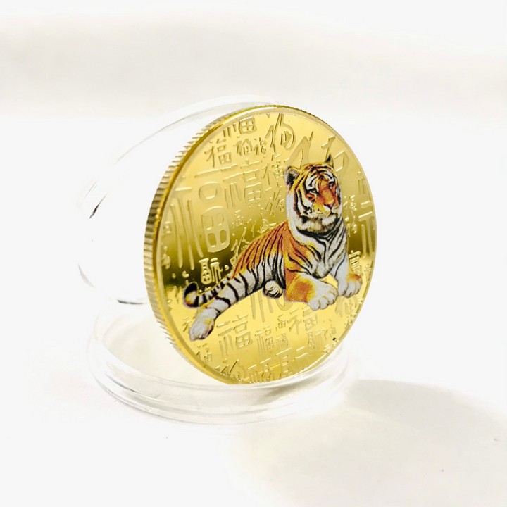 Xu Con Cọp In Màu 3D Vàng Dùng Xỏ lỗ đeo dây, làm đồ treo móc khóa, khảm thủ công mỹ nghệ, làm quà tặng độc lạ ý nghĩa dịp Lễ, Tết, kích thước 3cm, màu vàng - TMT Collection - SP005300