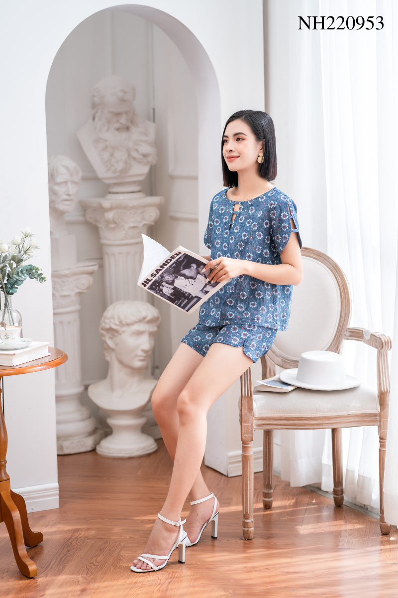 Đồ bộ đùi có tay đan dây cúc họa mi