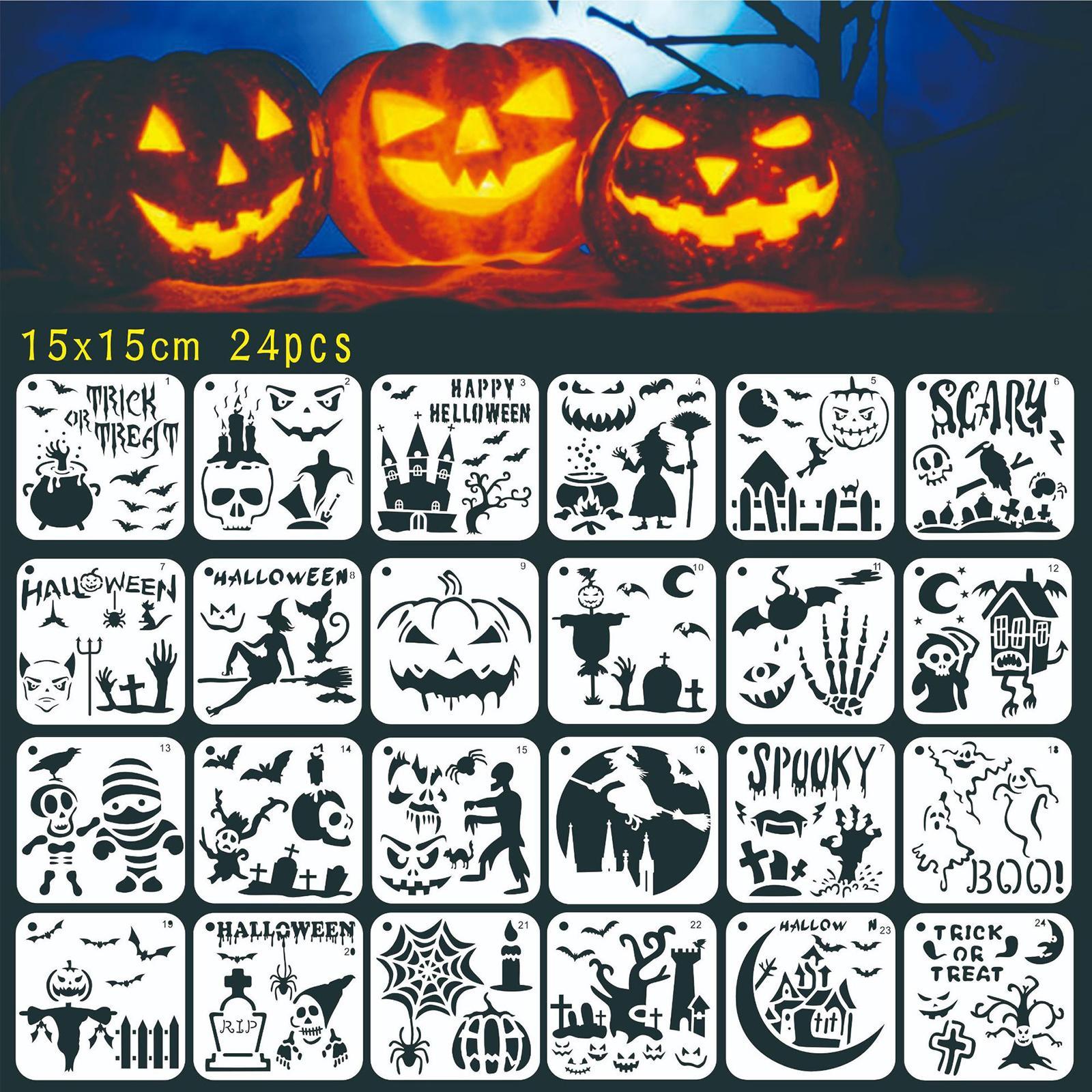 24x Halloween Template Stencil 6Inchx6inches Reusable Craft Stencils Set DIY Painting Templates Stencils for Wall Fabric Window Floor