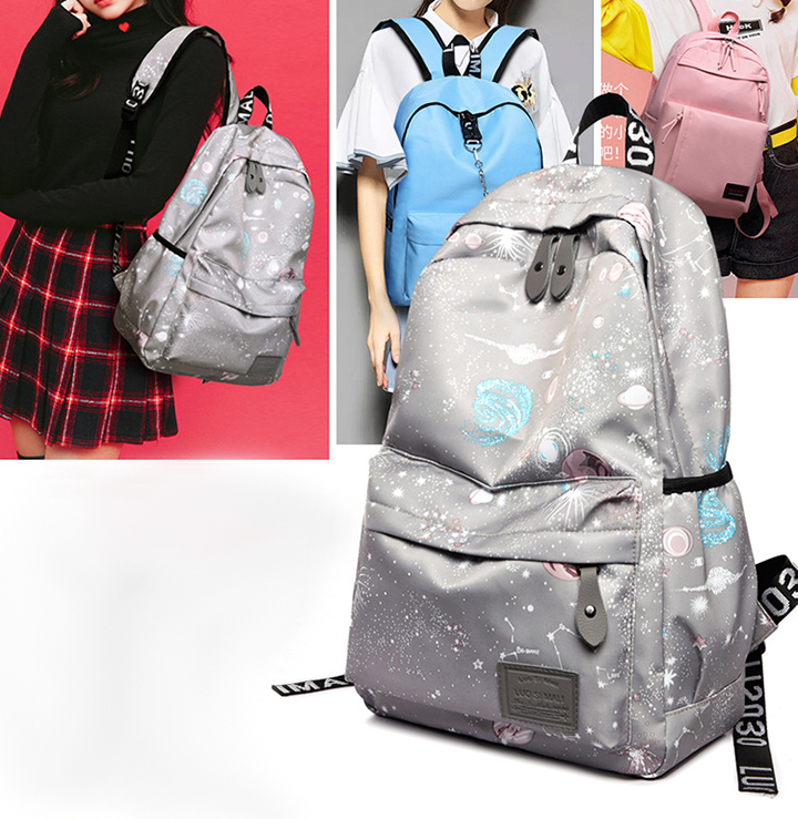 Balo vải dù chống nước họa tiết galaxy phong cách Hàn Quốc cao cấp size 42cm