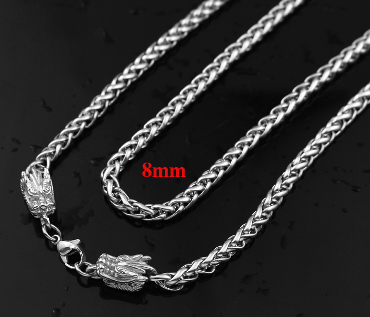 Dây chuyền nam inox kiểu bông dừa cỡ to 8mm bọc 2 đầu rồng vô cùng đẳng cấp