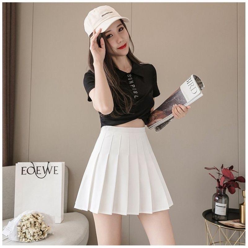Chân váy ngắn xếp ly tennis dáng xoè chất tuyết mưa về đủ màu đen trắng nâu be lưng cao tôn dáng phong cách hàn quốc