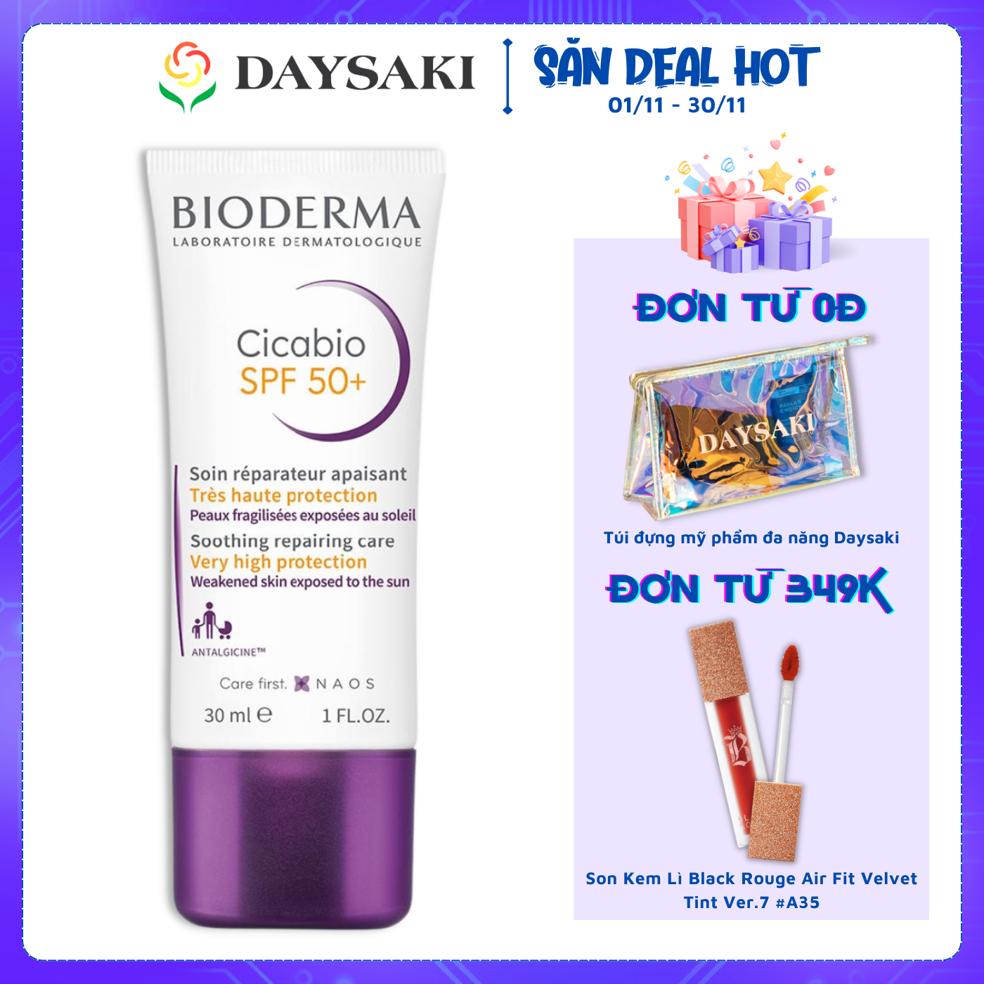 Bioderma Kem Dưỡng Chống Nắng Hỗ Trợ Phục Hồi Tái Tạo Da Cicabio Crème SPF50+ 30ml