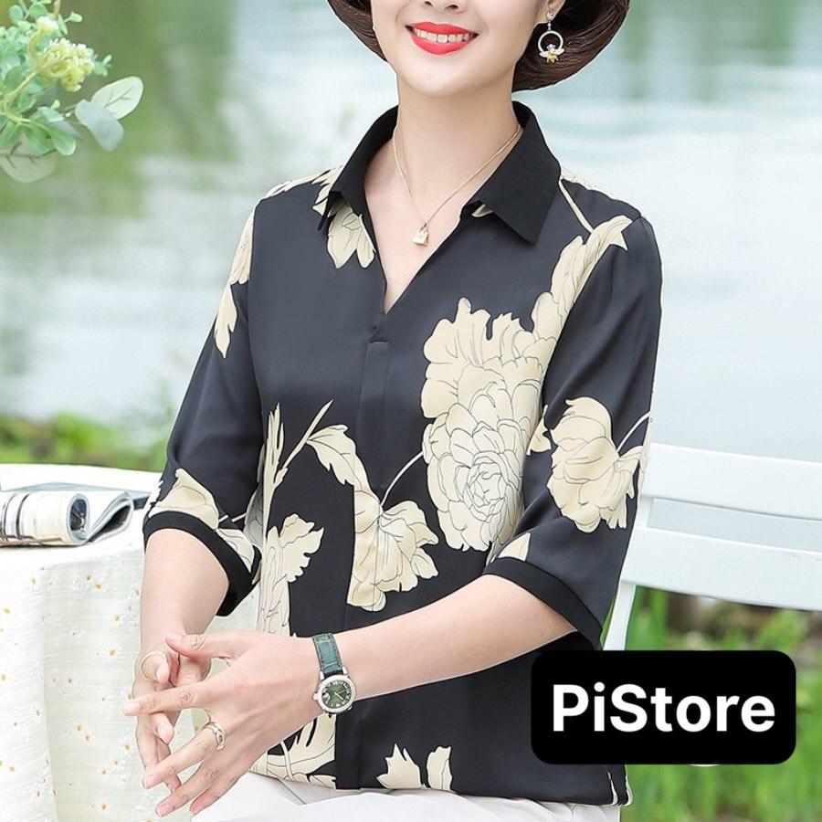 ️Có Big Size️ Áo Sơ Mi Nữ Trung Niên, Mẫu Áo Hoa Tay Lỡ Form Rộng Trang Nhã | Thời Trang Trung Niên U40