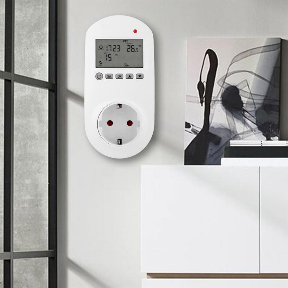 WiFi Plug-in Thermostat Smart Plug-In Programmable Thermostat Wireless Thermostat Outlet LCD Display Temperature Controller Smart Life APP Remotes Control Intelligent Power Plug Switch for Room Coolers and Heaters