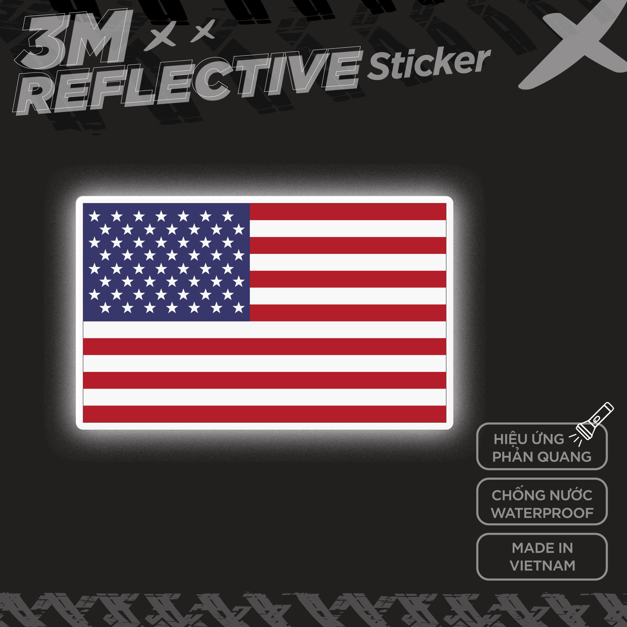 USA FLAG 3M - Reflective Sticker Die-cut Hình dán phản quang thương hiệu STICKER FACTORY