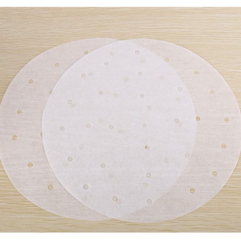 100 tờ giấy nến đục lỗ lót nồi chiên không dầu, hấp bánh bao, Giấy nến tròn lót xửng hấp