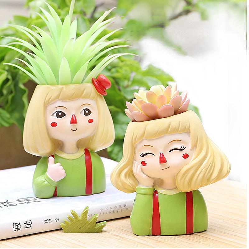 Chậu Hoa Hình Cô Gái Hoạt Hình Dễ Thương