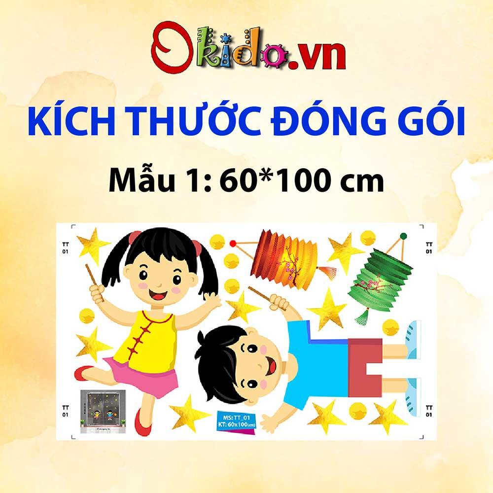 DECAL TRANG TRÍ TẾT TRUNG THU 2021 BÉ TRAI GÁI CHƠI LỒNG ĐÈN CÁ CHÉP