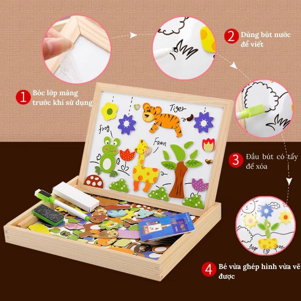 Bảng Ghép Tranh Nam Châm 2 Mặt Động Vật Đồ Chơi Gỗ Giúp Bé Phát Triển Óc Sáng Tạo