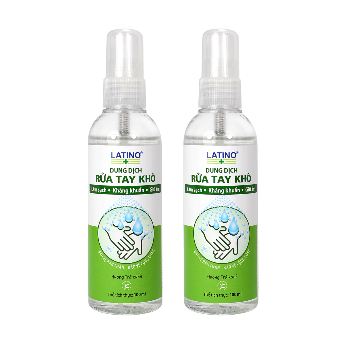 Dung dịch rửa tay khô Latino trà xanh 100ml - Combo 02 chai (Dạng xịt phun sương)