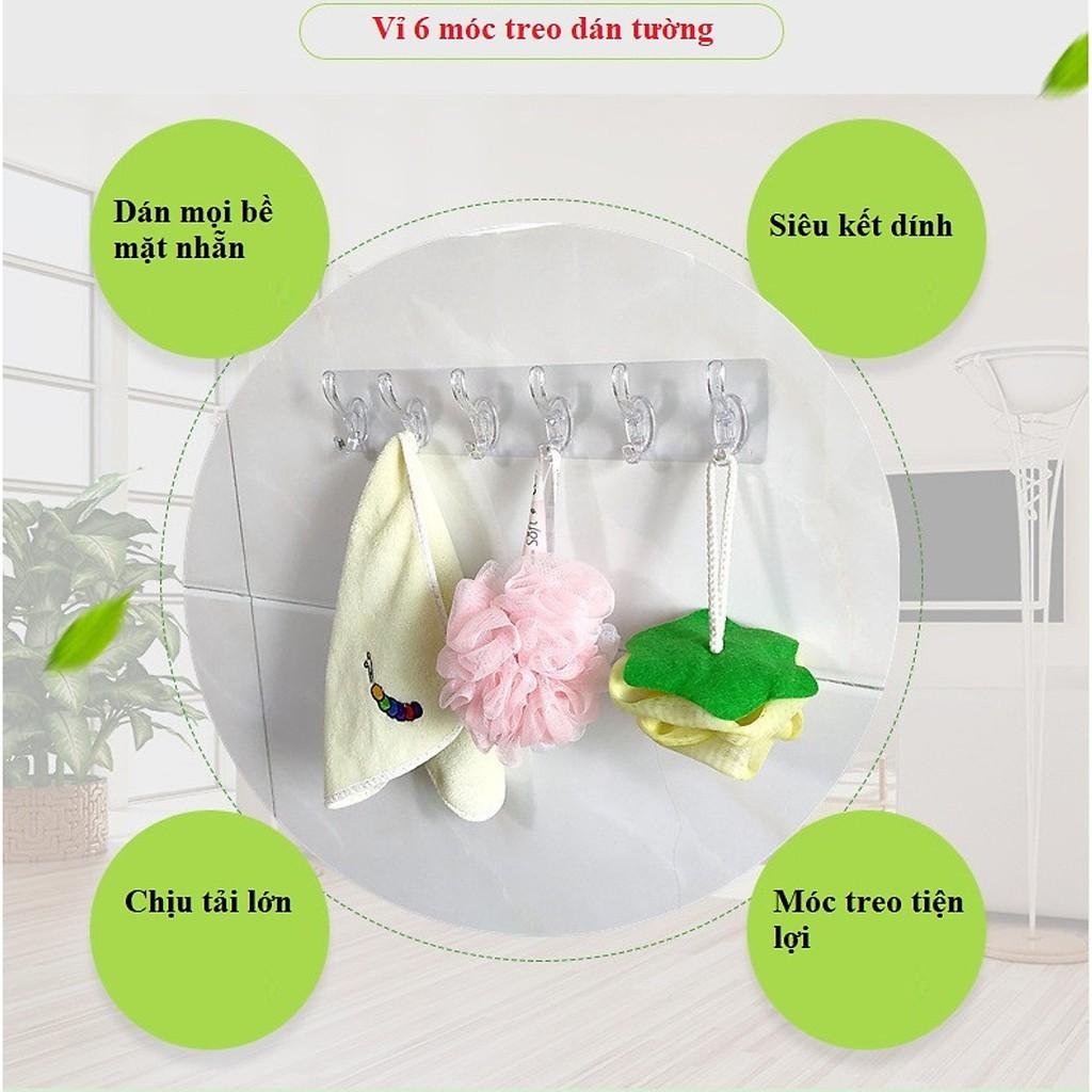 Thanh Móc Treo Tường ️ ️ Thanh Treo Đồ Dán Tường 6 Móc Trong Suốt Siêu Chắc