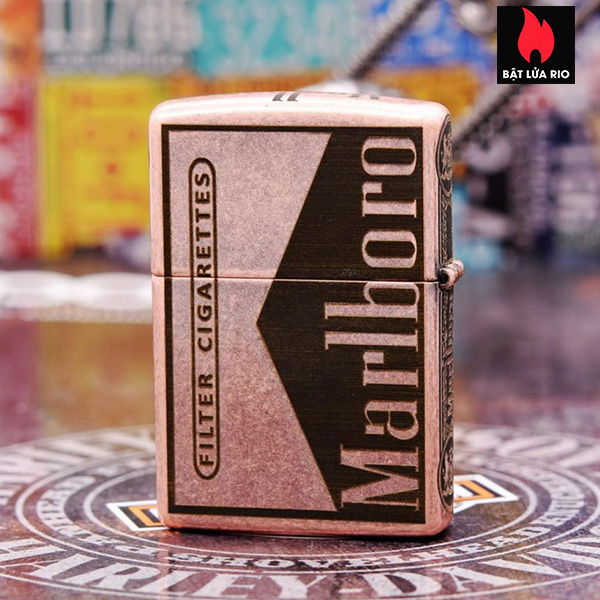 Bật Lửa Zippo Đồng Đỏ Giả Cổ 301Fb Khắc Marlboro Light 5 Mặt – Zipo 301Fb.Marl