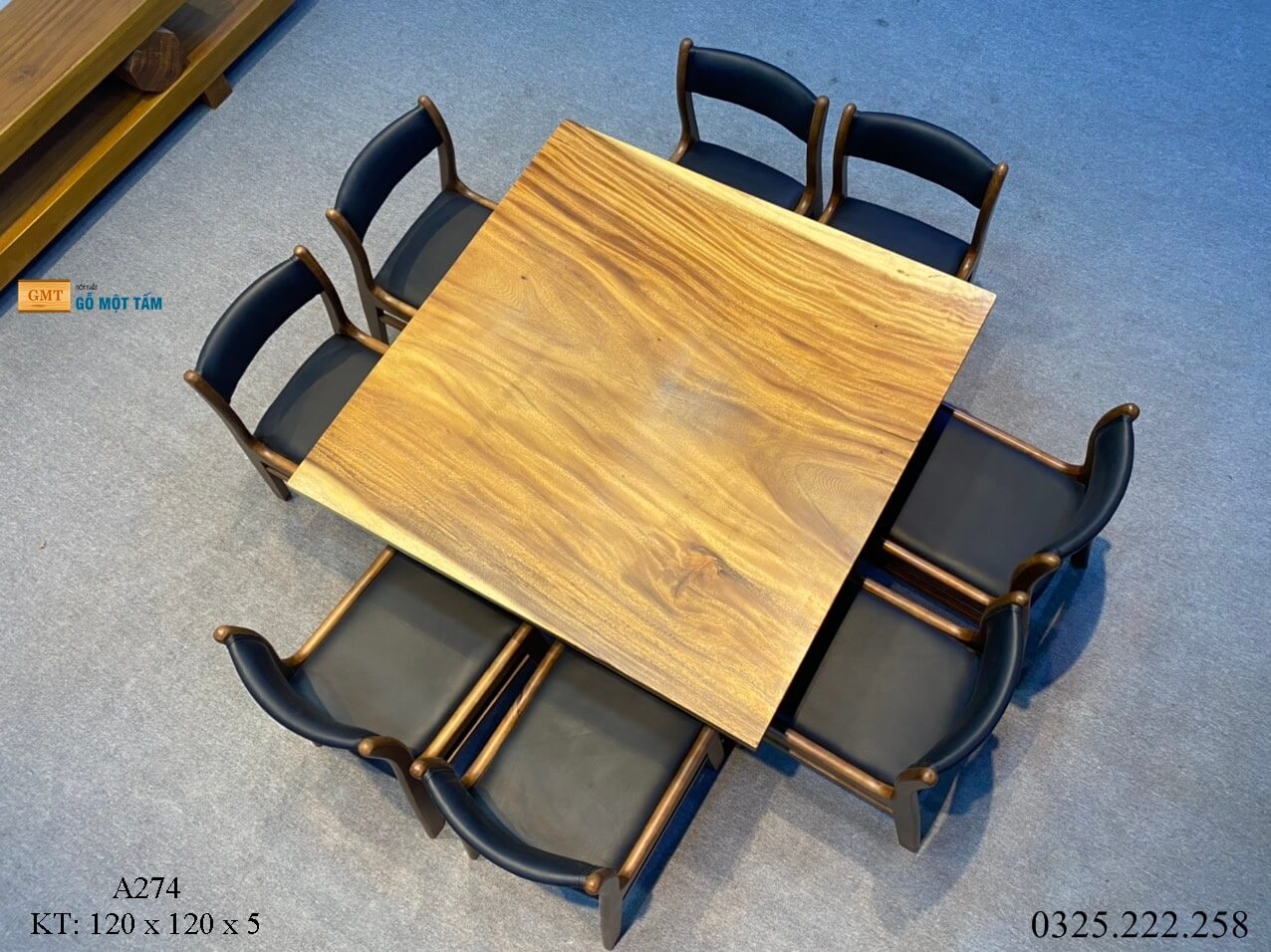 Bàn Ăn Gỗ Me Tây, Bàn Cafe Gỗ Me Tây, Bàn Gỗ Me Tây Nguyên Tấm Dài 1,2m Rộng 1,2m Dày 5cm