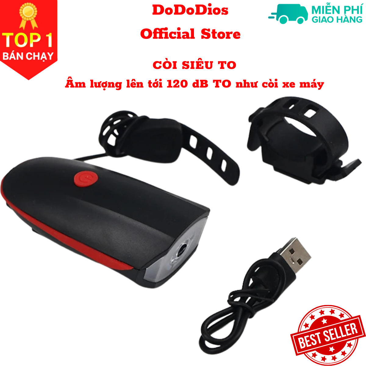 Hình ảnh Đèn xe đạp thể thao DoDoDios siêu sáng có còi pin sạc usb led T6 chống nước - Đèn còi xe đạp có 3 chế độ sáng còi to