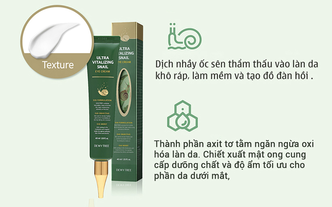 Kem Mắt Chống Nhăn Chiết Xuất Nhớt Ốc Sên Dewytree Ultra Vitalizing Snail Cream (40ml)