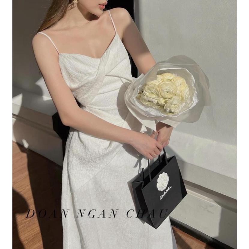 Đầm váy maxi xốp 2s xoắn ngực xốp thái hở lưng xanh trắng Ivy.fashion đi biển dự tiệc dạo phố bigsize gợi cảm sexy