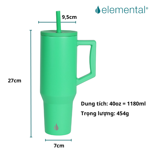 [Hàng chính hãng_Thương hiệu Mỹ] Ly giữ nhiệt Commuter Elemental 1180ml màu xanh neon thép không gỉ có tay cầm combo ống hút trân châu 