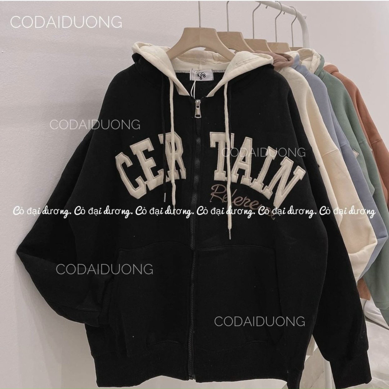 Áo Khoác Nam Nữ Nón 2 Lớp Thêu CERTAIN - Kiểu Hoodie Có Dây Kéo -Chống Nắng Thu Đông HIỀN LINH SHOP ÁO KHOÁC