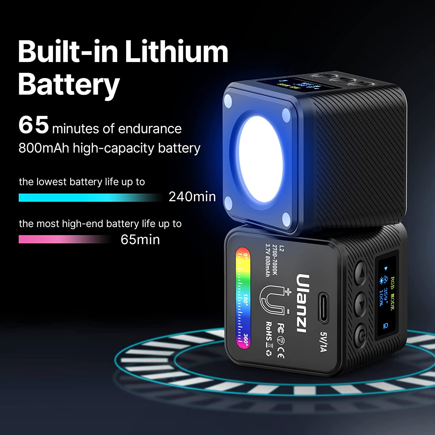 Đèn led COB Ulanzi L2 RGB dung lượng pin 800mAh tích hợp nam châm cùng 11 chế độ hiệu ứng sáng - Hàng Chính Hãng. ULANZI L2 RGB COB Video Light Mini Cube Lights, LED Camera Light 360° Full Color Portable Photography Video Lighting,11 Dynamic Light Effects