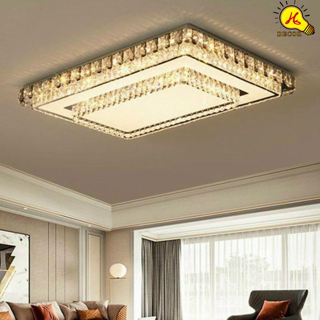 Đèn ốp trần pha lê phòng khách, phòng ngủ HQ - mã PLM04561 - ánh sáng 3 màu điều chỉnh, tiết kiệm điện HQ DECOR (HÀNG NHẬP KHẨU)