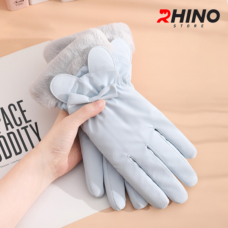 Găng tay Nữ giữ ấm lót lông cừu, chống gió Rhino G9022 cảm ứng điện thoại, đi xe máy
