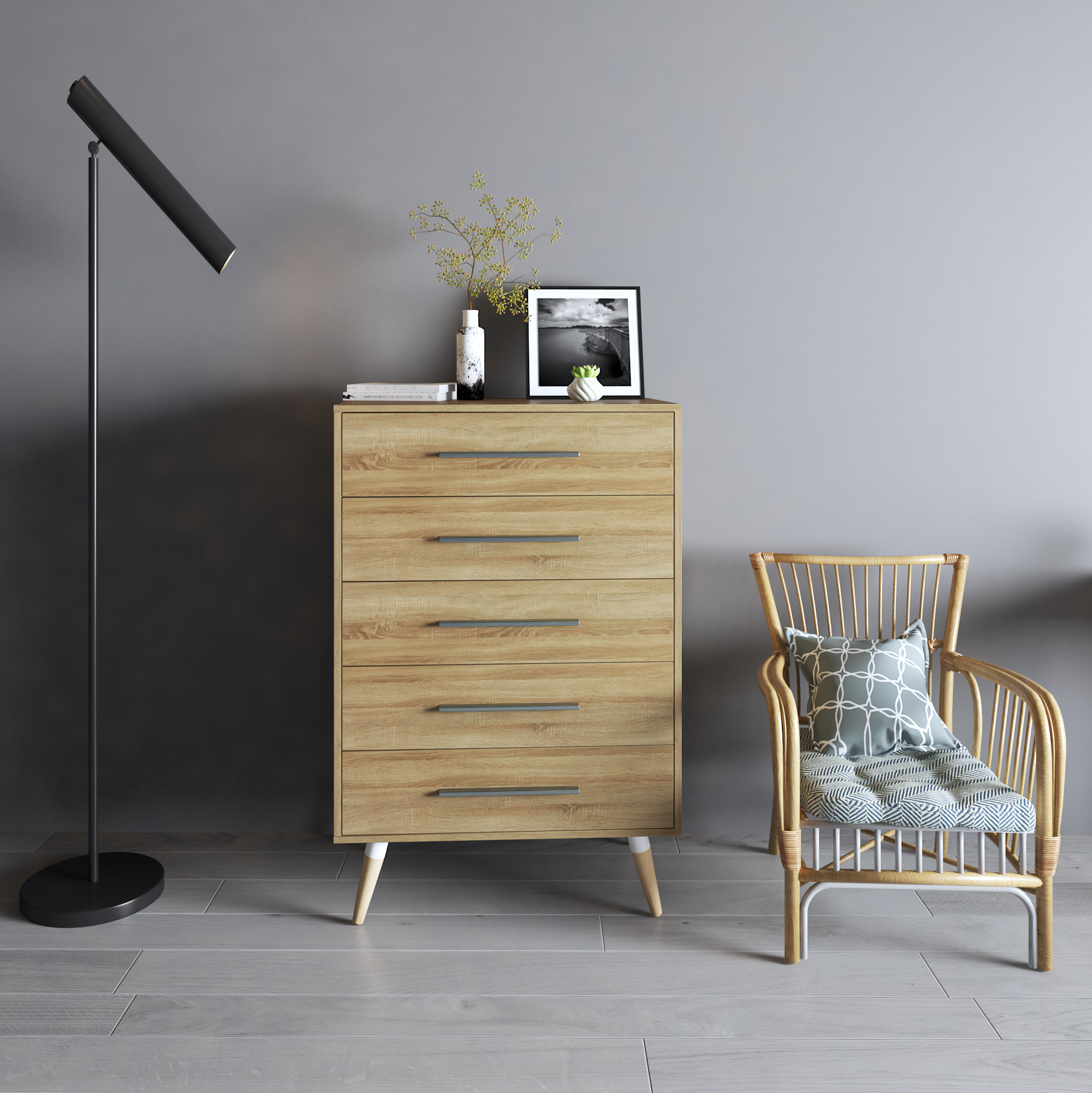 [Happy Home Furniture] OSRI, Tủ đụng đồ 5 ngăn - chân gỗ chéo ,  80cm x 50cm x 120cm ( DxRxC), THK_023