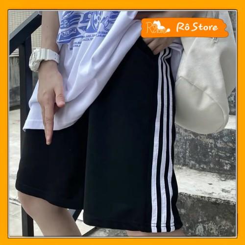 Quần Đùi 3 Sọc RAINBOW Nam Nữ Unisex - Shorts ống rộng ulzzang cạp chun lưng cao trơn basic đen sọc trắng RÔ STORE QS05