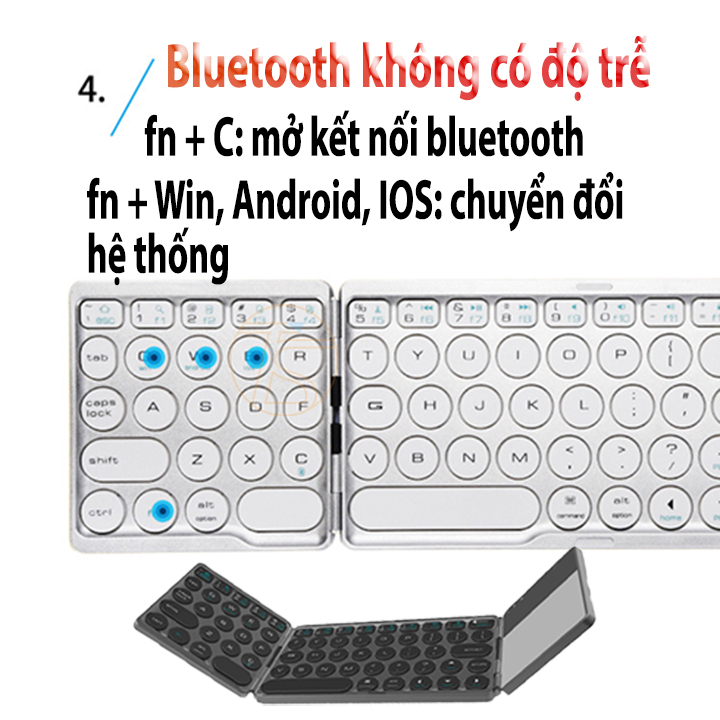 Bàn phím bluetooth gấp gọn đa năng mẫu phím tròn có chuột cảm ứng dùng hệ điều hành IOS, Window, Android