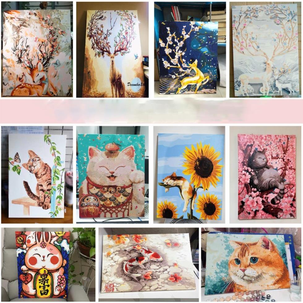 Tranh Sơn Dầu Số Hóa Chủ Đề Động Vật - Tranh Tự Tô Bằng Số - Animals Picture Paint By Numbers