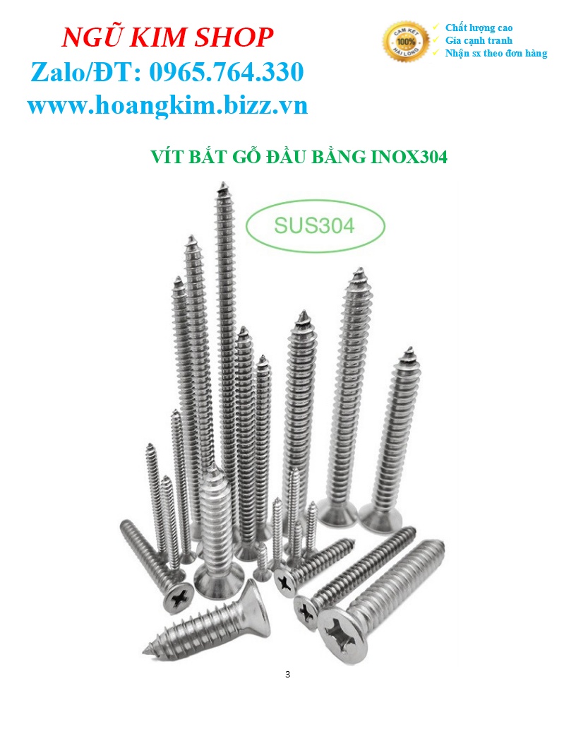 VÍT BẮT GỖ ĐẦU BẰNG 3,5 x 15 INOX304