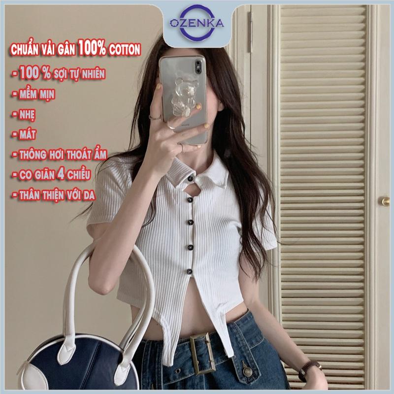 Áo croptop cổ bẻ tay ngắn ôm nữ , áo crt roptop kiểu hàn quốc body cài khuy mặc đi học đi chơi đen trắng