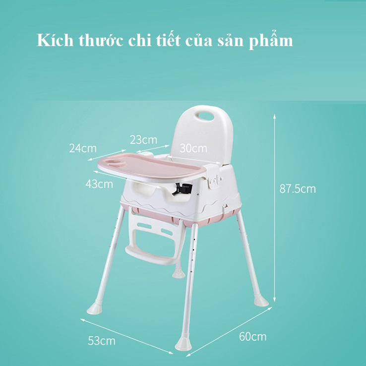 Ghế Ăn Dặm, Ghế Ăn Nâng Hạ Độ Cao Có Nệm Và Bánh Xe - Màu Hồng