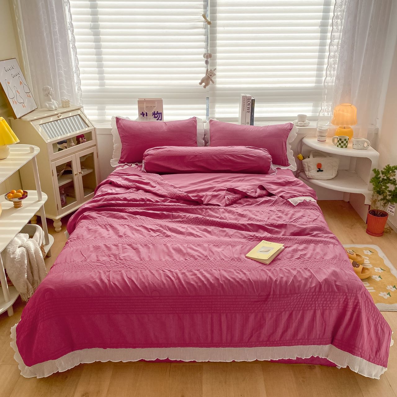 Bộ chăn ga gối 5 món cotton đũi bèo mềm mịn, thoáng mát