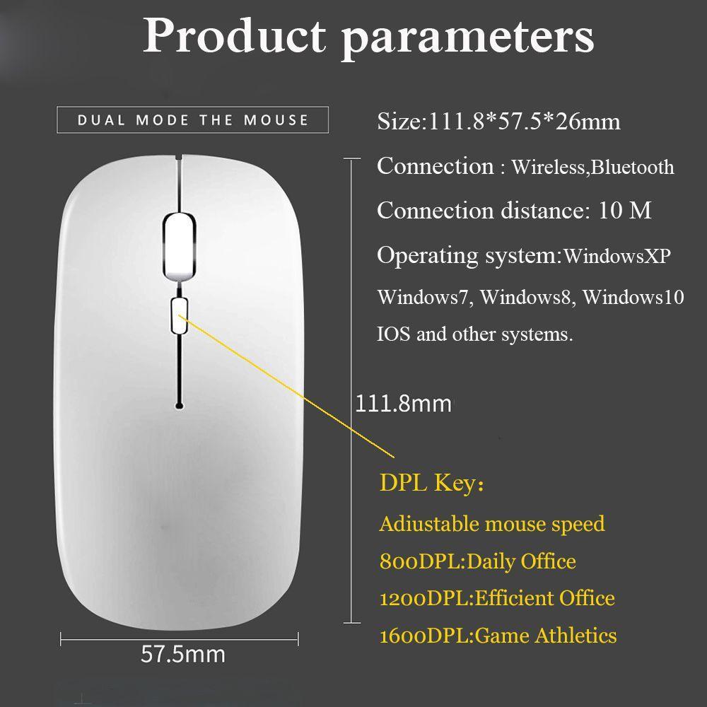 Chuột không dây bluetooth siêu mỏng nhiều màu sắc sạc USB cho PC Laptop