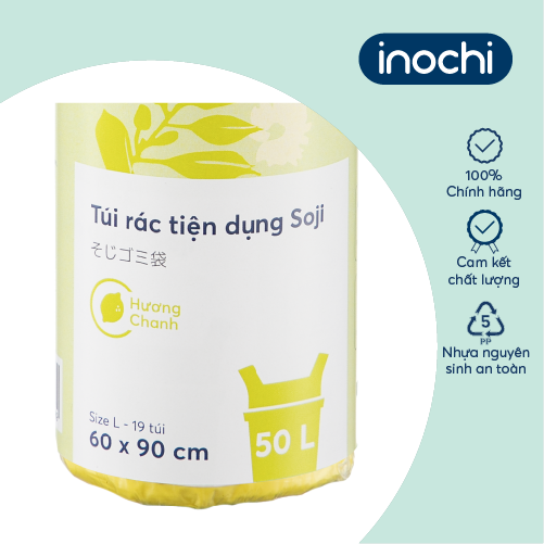 Túi rác tiện dụng Inochi - Soji 50L x 19 túi (Size L) Hương Chanh