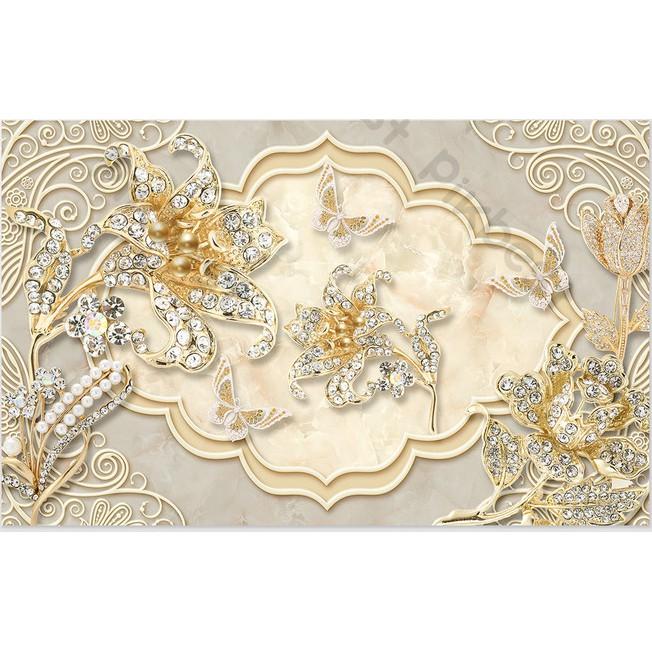 Tranh dán tường Hoa trang sức vàng phong cách Châu Âu hiện đại, Tranh dán tường 3d hiện đại MS1054805