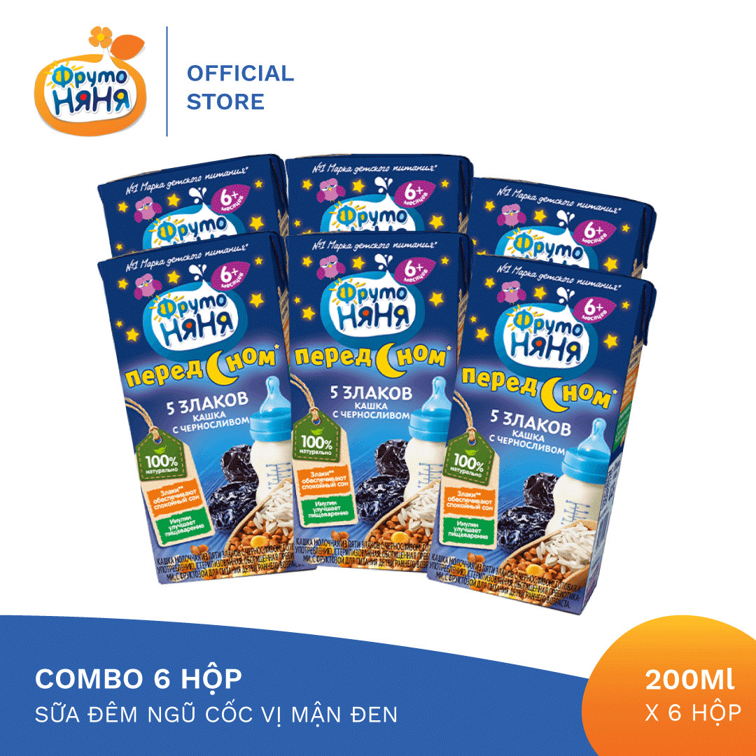 Combo 6 Hộp Sữa đêm ngũ cốc vị mận đen Fruto Nyanya 200ml