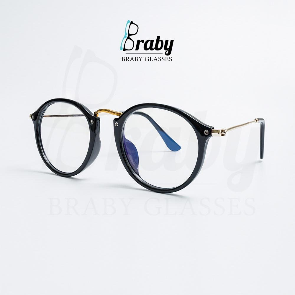 Gọng kính cận nam nữ tròng mắt tròn 2 màu nâu đen chống ánh sáng xanh Braby kiểu dáng mảnh thời trang MK32