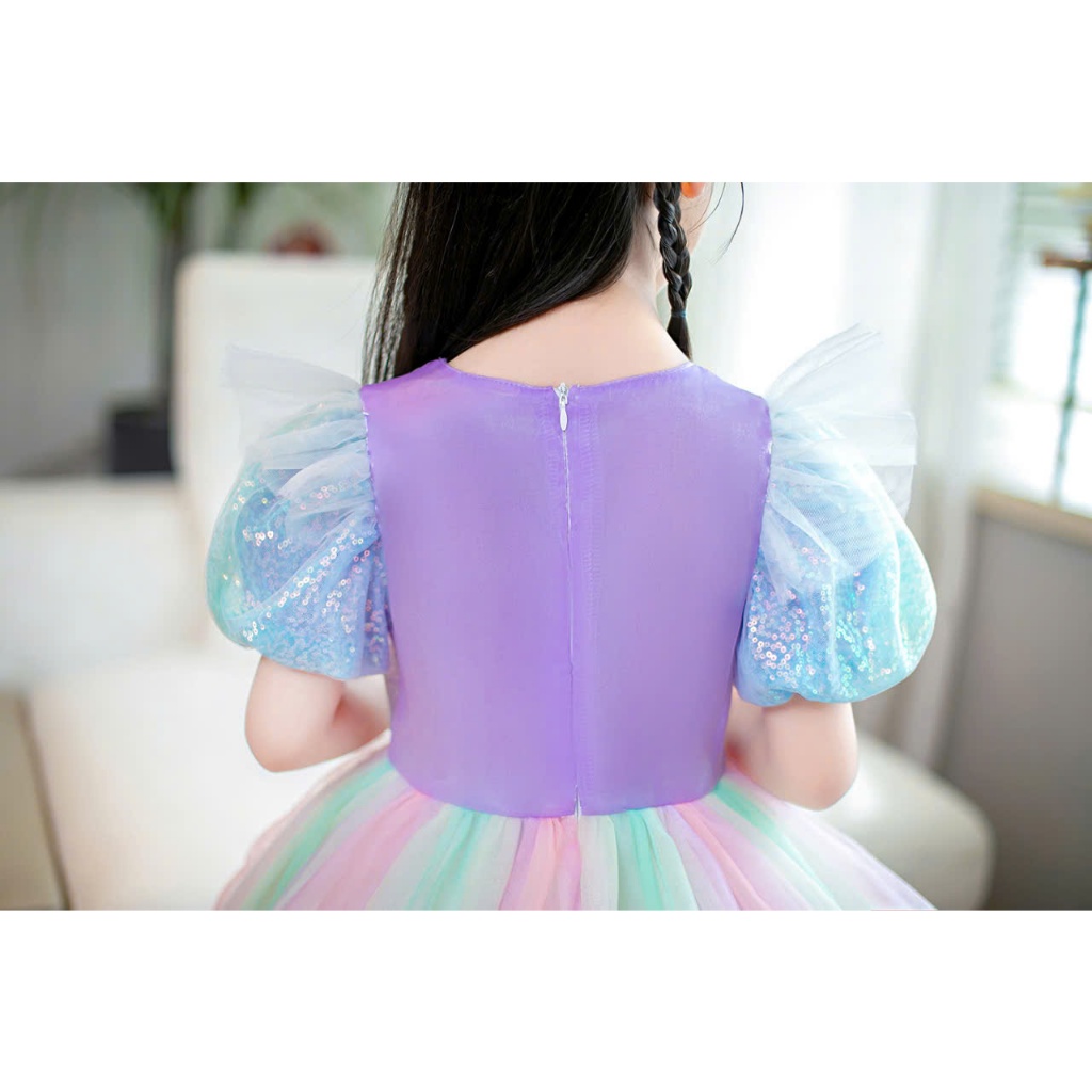 Đầm voan công chúa cho bé gái cosplay Ngựa pony màu sắc cầu vồng size 12-40kg hàng Quảng Châu cao cấp