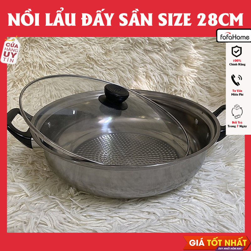 Nồi Lẩu Inox Nắp Kính Dùng Được Cho Mọi Loại Bếp Size 26cm, 28cm 