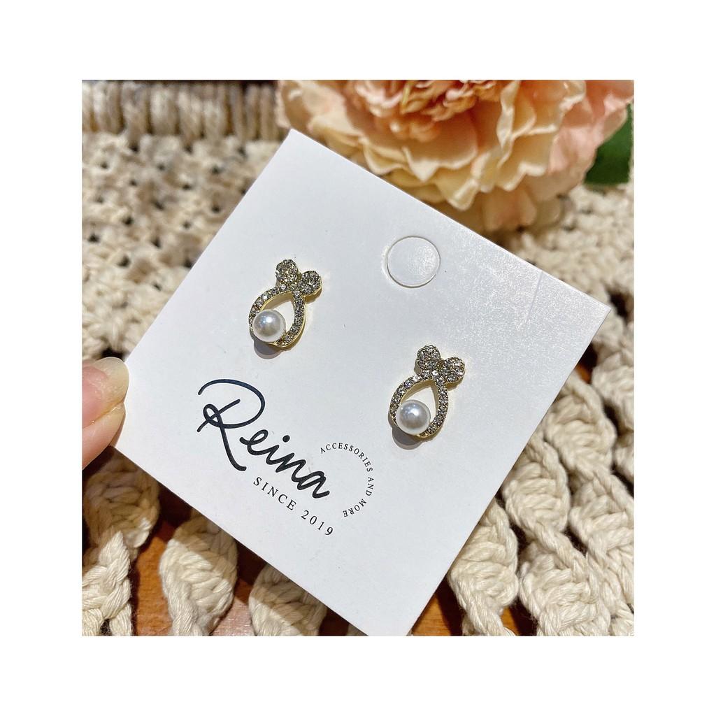 Khuyên tai nữ phong cách Hàn Quốc hình nơ đính hạt cao cấp Reina basic