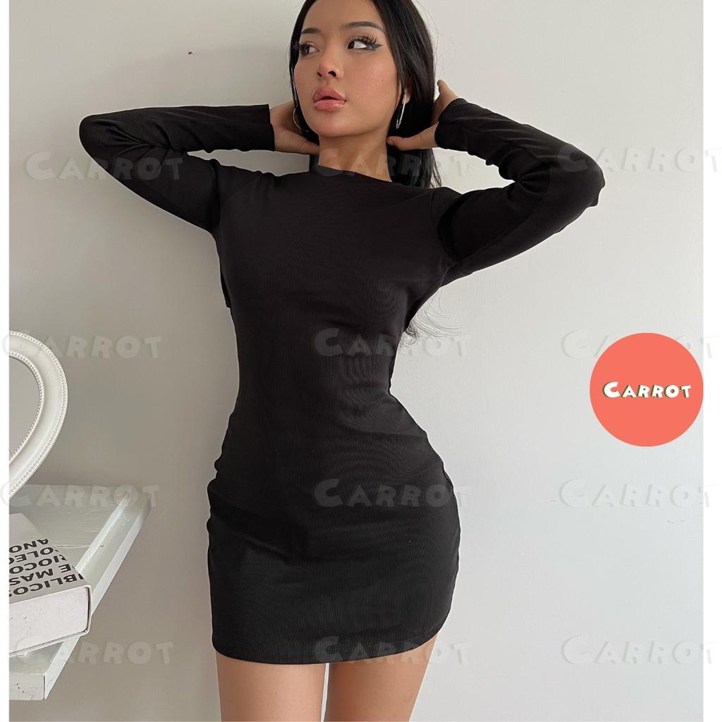 Đầm body sexy tay dài ôm hở lưng chất co giãn váy nữ tôn dáng sáng da chất thun co giãn tốt carrotxinhdep