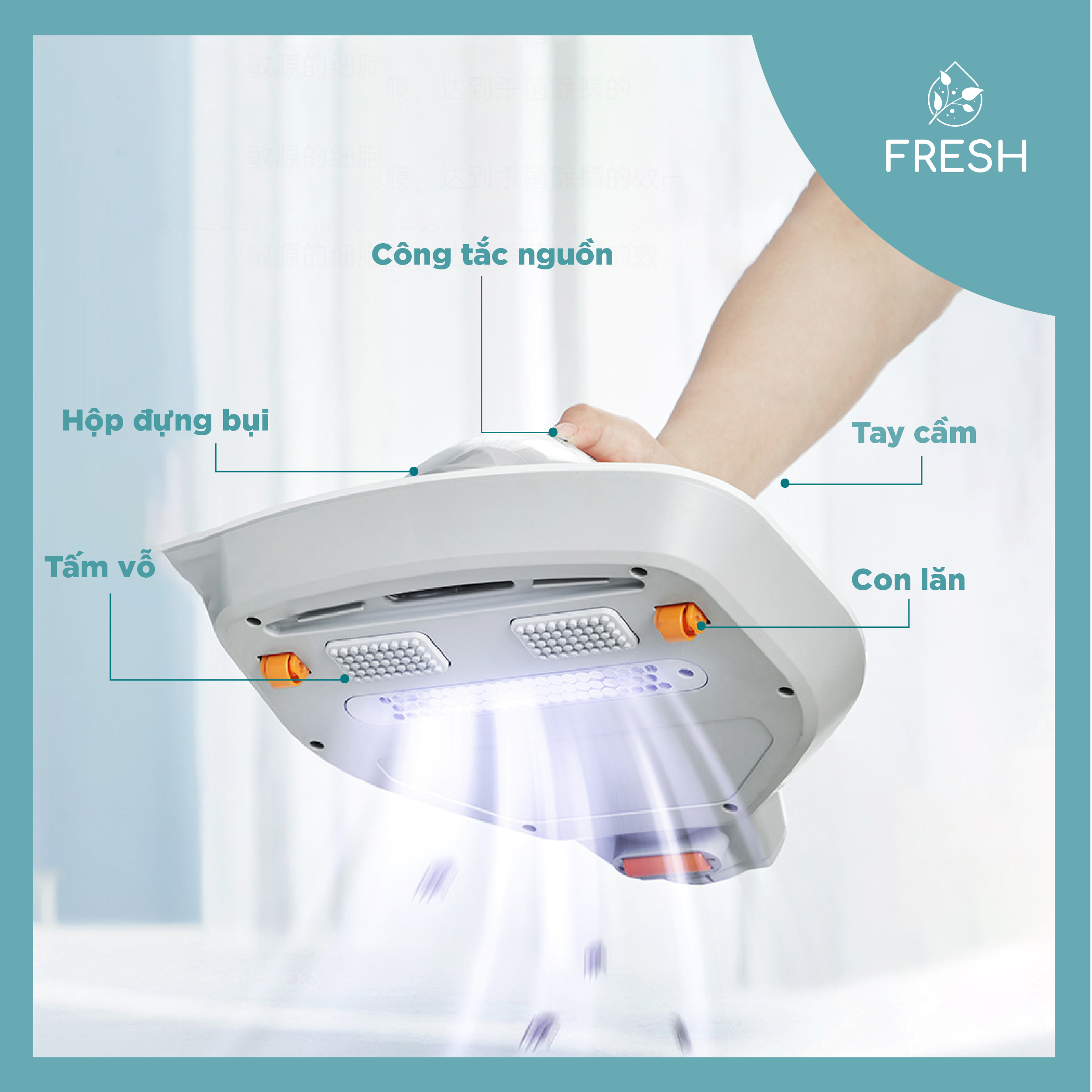 Máy Hút Bụi Cầm Tay Diệt Khuẩn Cho Giường Nệm Công Suất 400W Chứa Đèn UV - FRESH