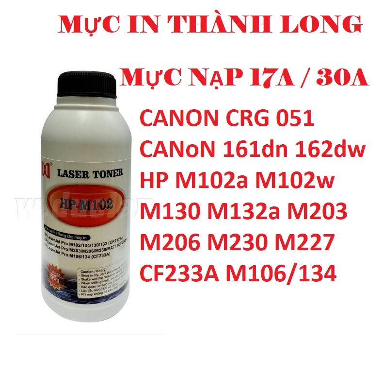 Mực Nạp Hp M102A | Mực nạp 17A, 30A, Canon 051, 047 Dùng cho hộp mực loại II và chính hãng