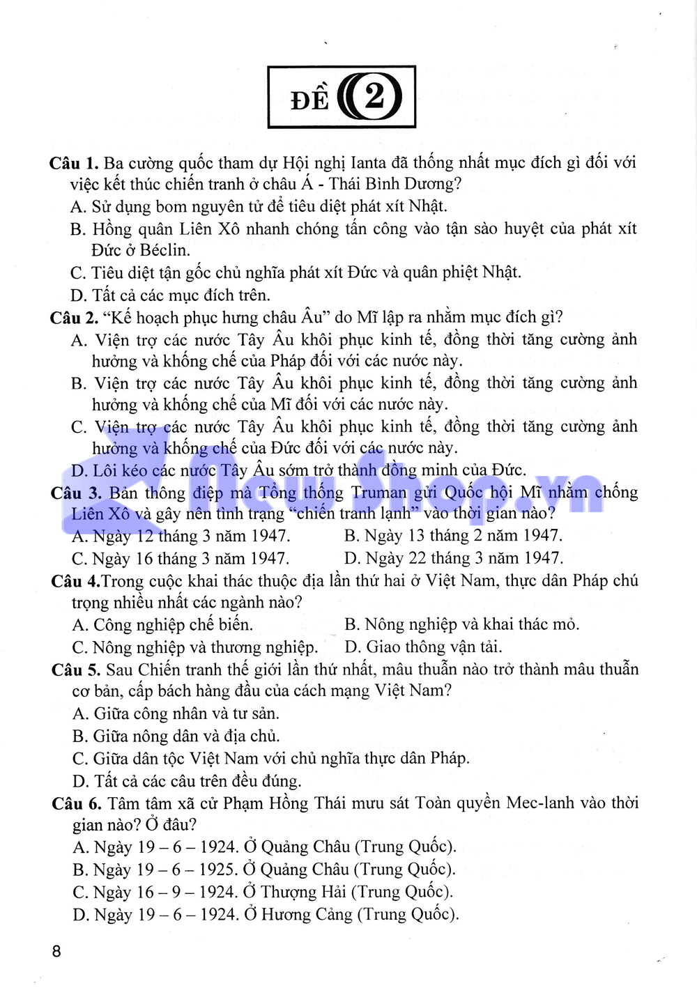 Luyện Thi THPT Quốc Gia - Bộ Đề Trắc Nghiệm Lịch Sử 12