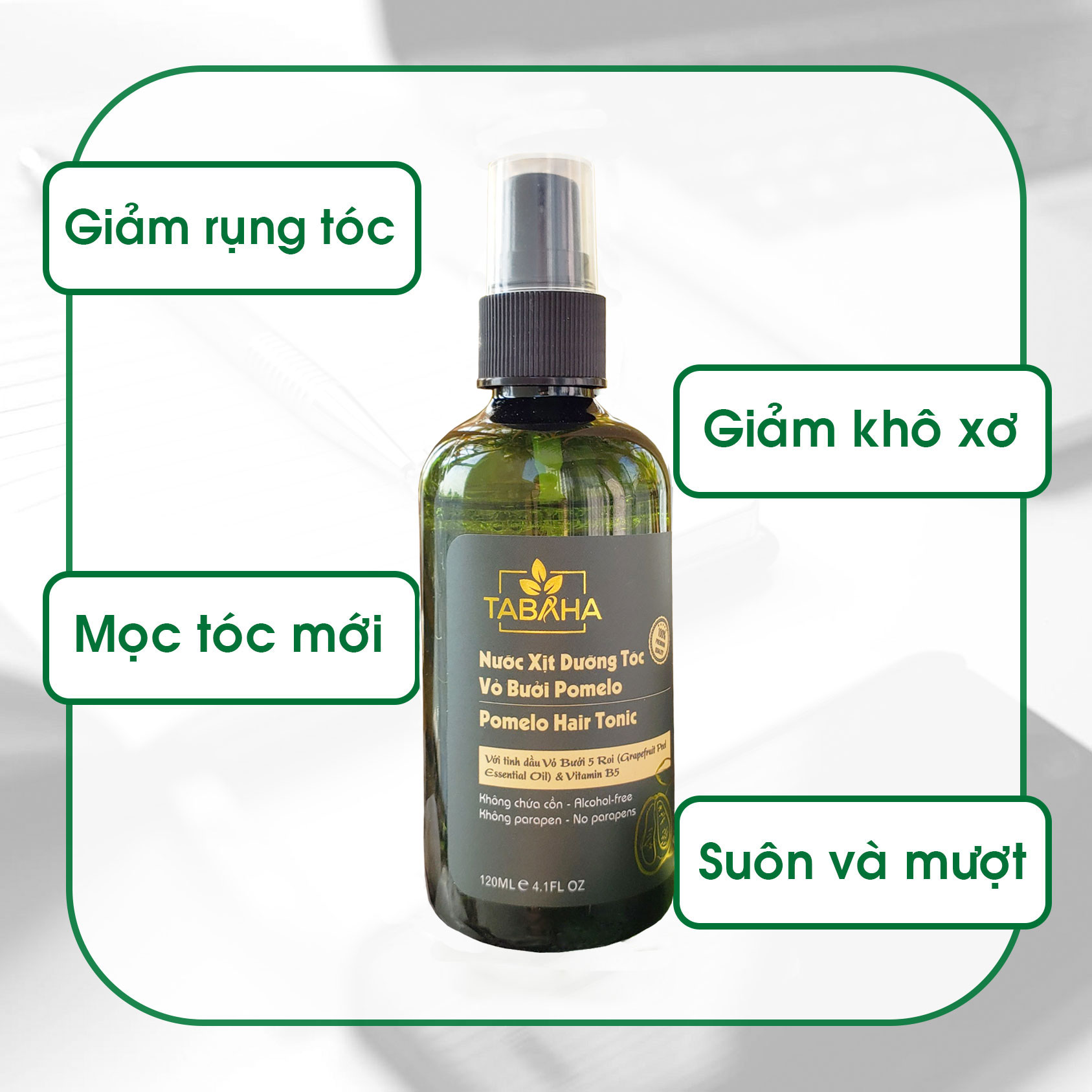 Combo 2 Chai xịt tinh dầu bưởi kích mọc tóc, giảm rụng tóc Pomelo Tabaha 120ml cho tóc dày và dài hơn gấp 2 đến 3 lần