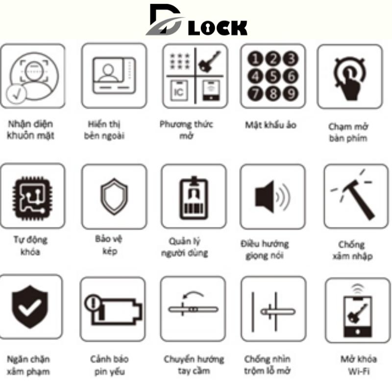 Khóa cửa điện tử vân tay nhận diện khuôn mặt thông minh cửa gỗ nhôm thép, Cửa Nhôm Đố Lớn dùng, Khóa Cửa Smart Lock App chống nước cao cấp Bảo Hành 30 Tháng Chính Hãng DILLOCK DLR8