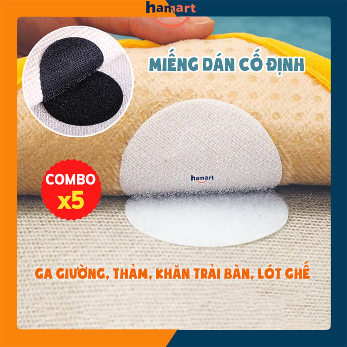 COMBO 5 Miếng Dán Velcro Cố Định Ga Giường Dán Chống Trượt Thảm Sàn Khăn Trải Bàn Lót Ghế